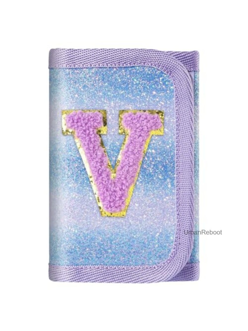 Girls Trifold Canvas Novelty Wallet Sequin Letter Initial Zip Coin Purse